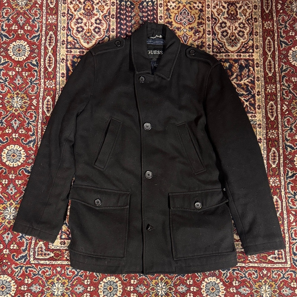 GUESS Black Men's Vintage Pea Coat